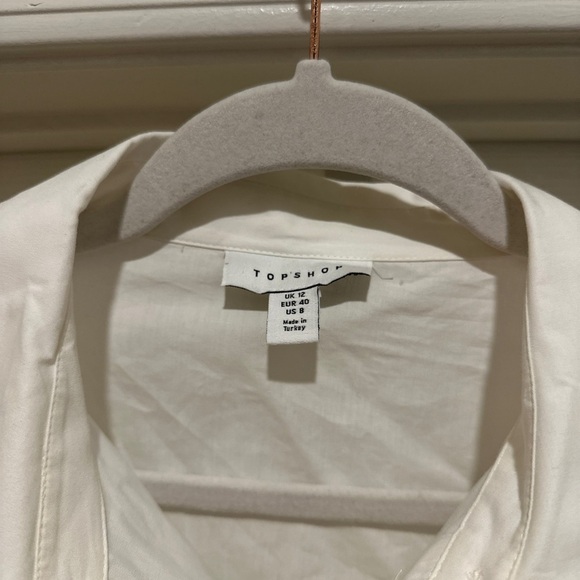 Topshop Ruched Cutout Long Sleeve Cotton Poplin Midi Shirtdress In White - Picture 9 of 10